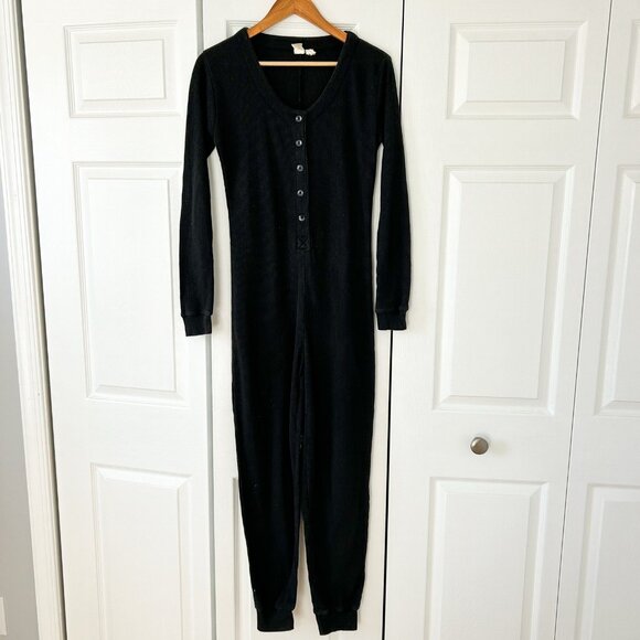 Victoria’s Secret Black Thermal Button Front One Piece Jumpsuit Women’s S - Picture 2 of 7